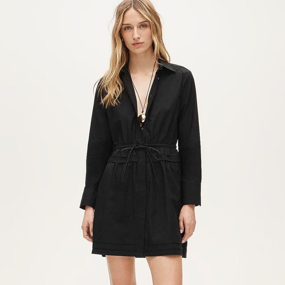 J.Crew Elena Mini Shirt Dress Cotton Poplin Black Size 4 NWT